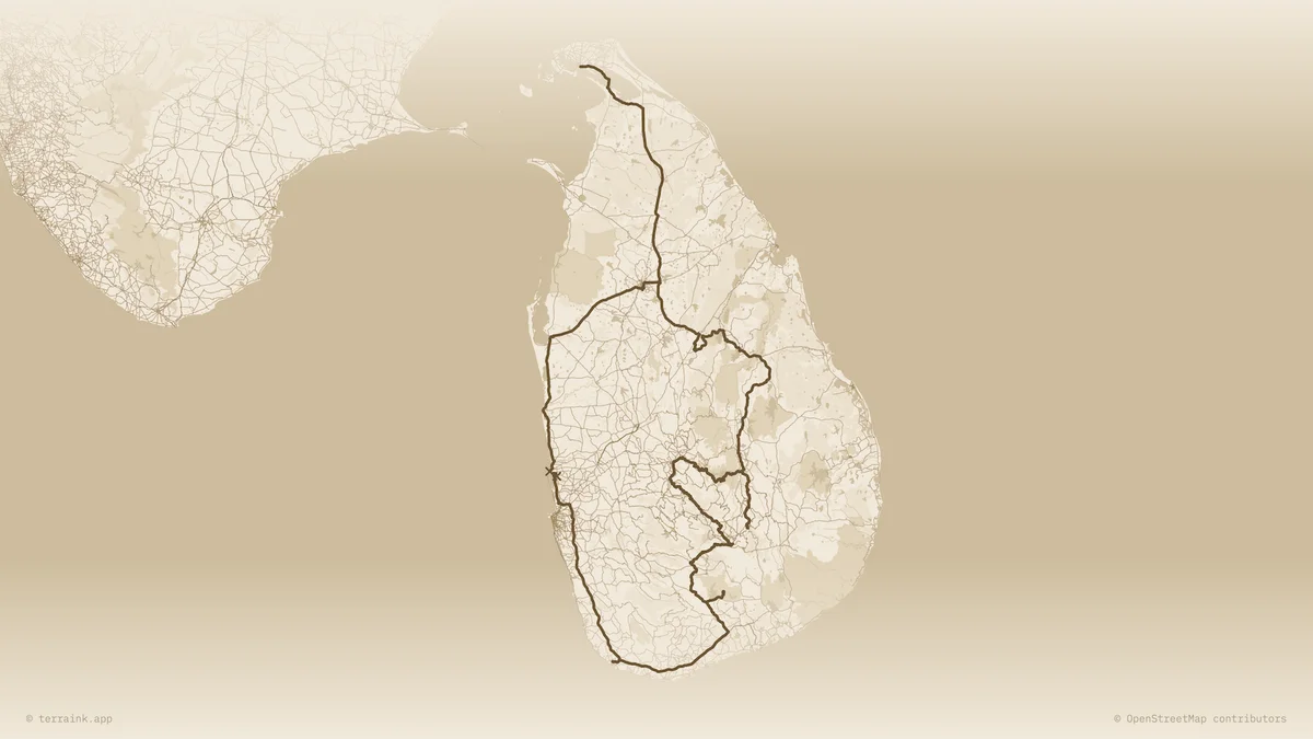 Ancient Kingdoms & Sacred Heritage Trail route map across Sri Lanka