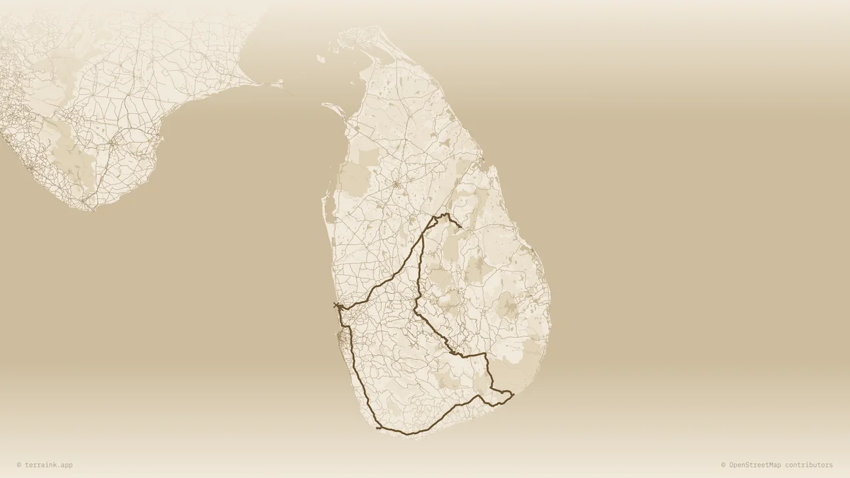 Heritage & Culture Trail route map showing the loop across Sri Lanka